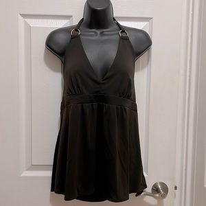 NY&CO Sexy & Hot Brn halter top w/ an open back & bamboo circles by straps